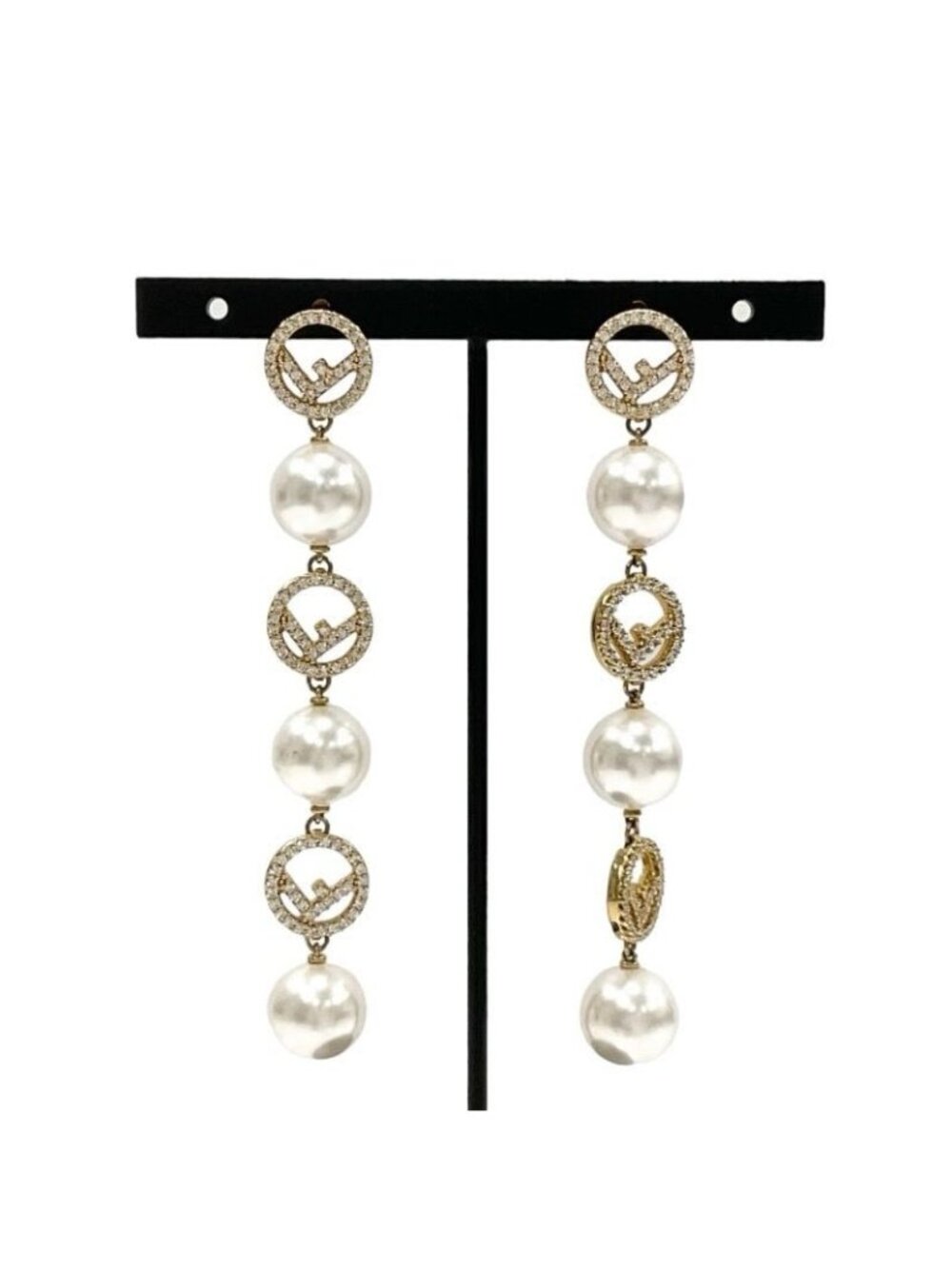 Fendi F Is Earrings Earring Gold Rhinestone Pearl